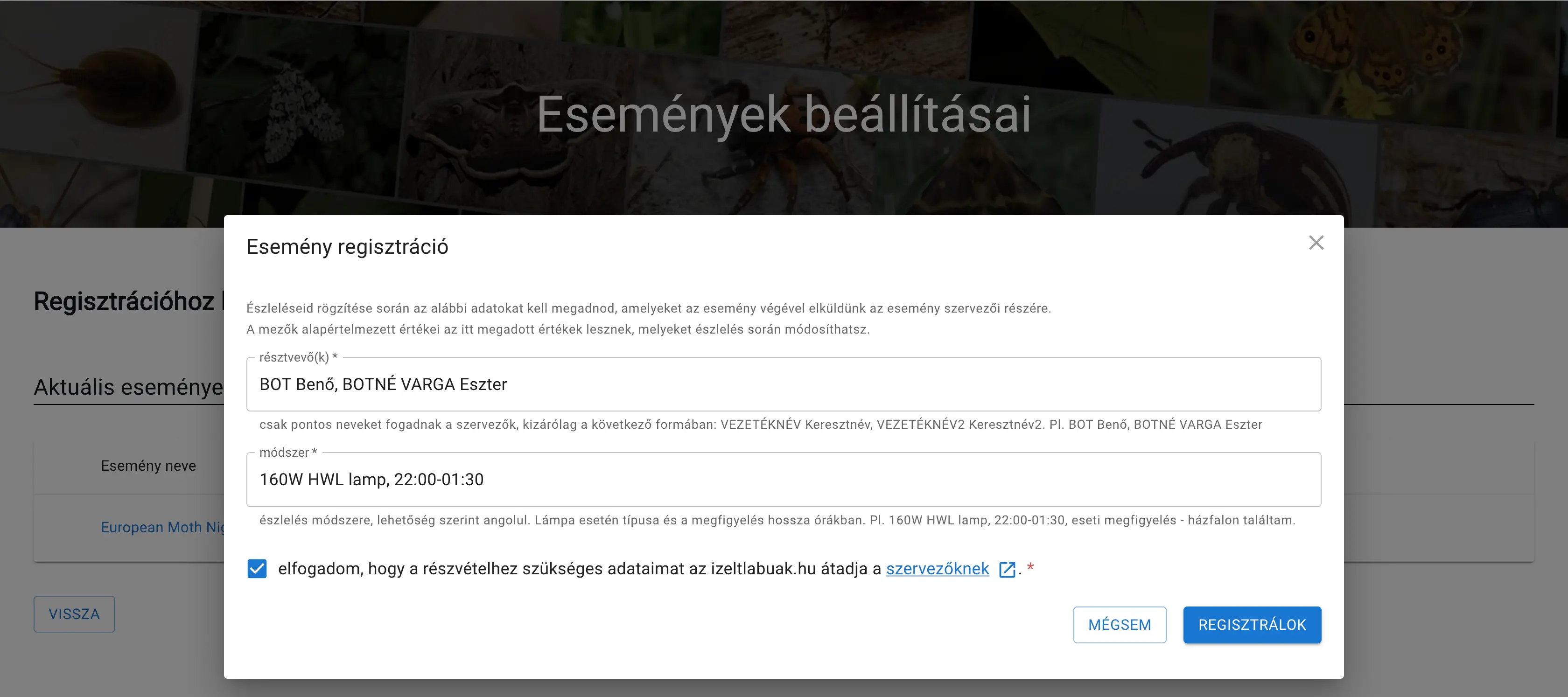 Regisztráció az eseményre