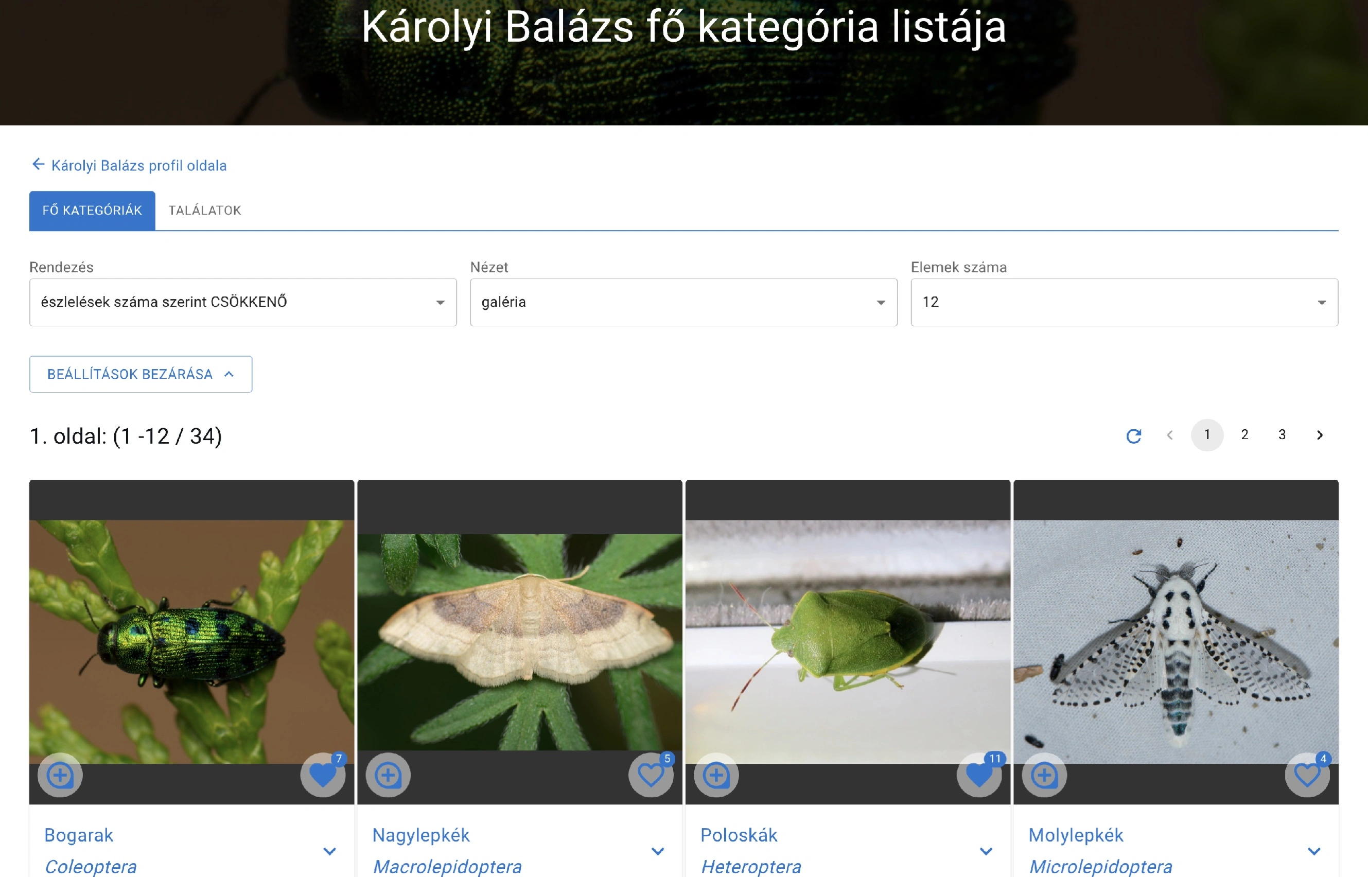 Egy felhasználó által észlelt rendszertani csoportok áttekintése (példa)
