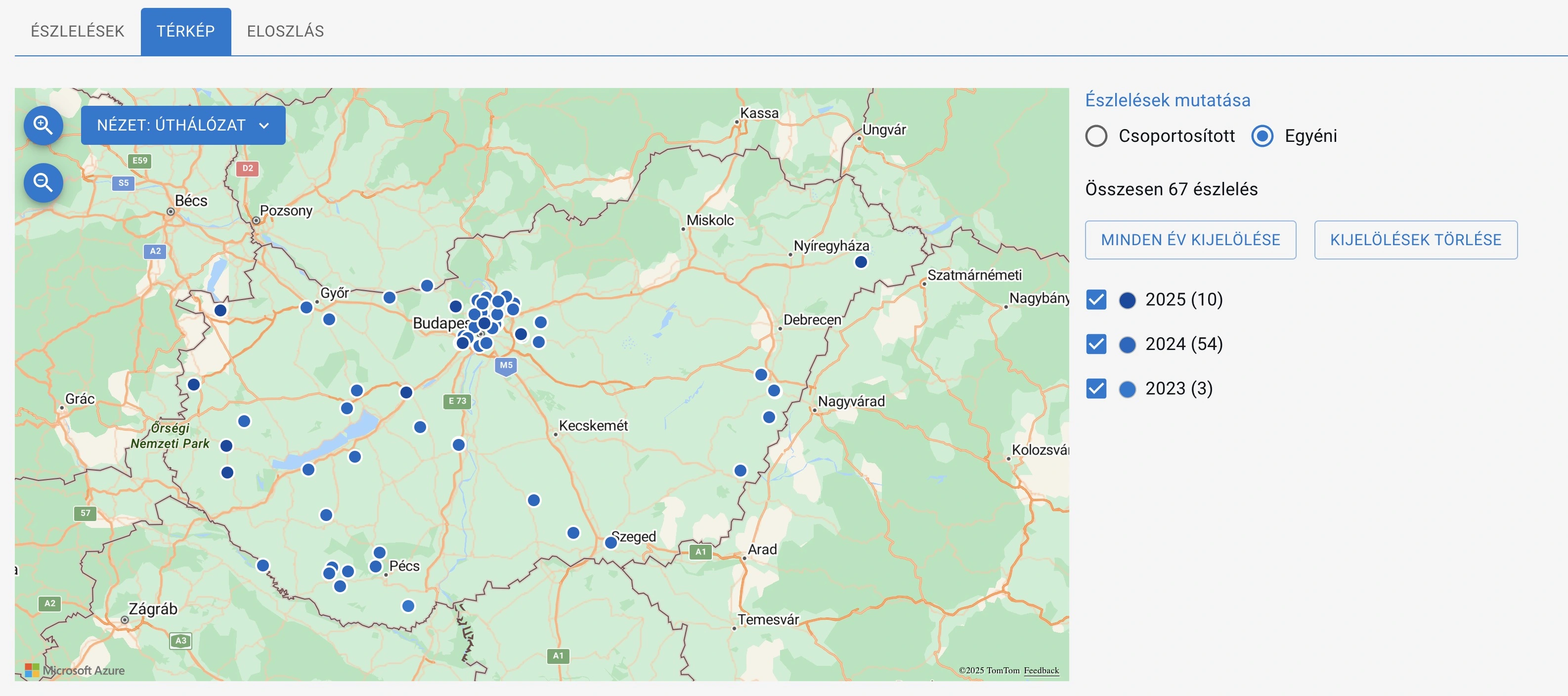 Eseményhez tartozó faj előfordulásának térképes ábrázolása