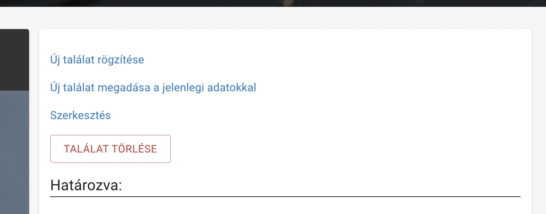 az észlelés oldal 'Új észlelés rögzítése' gombja