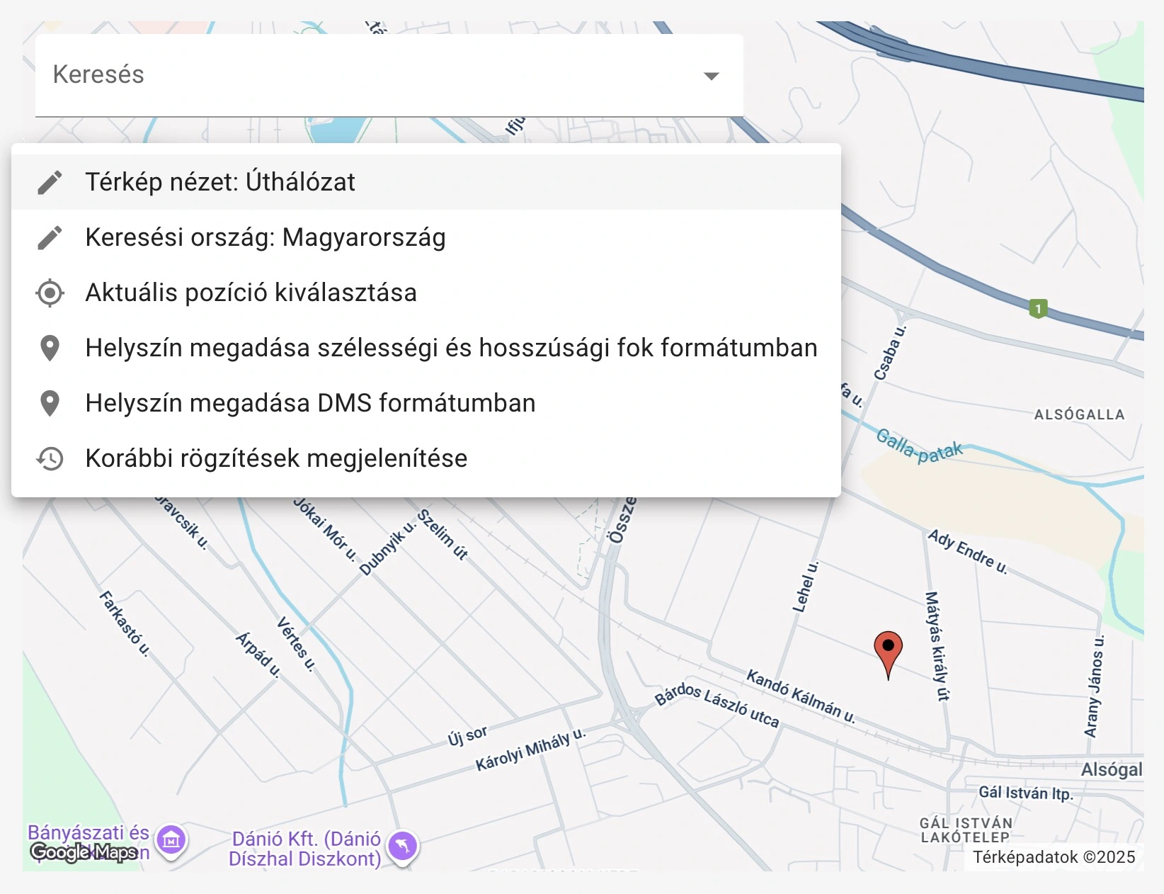 Észlelés helyszínének megadása