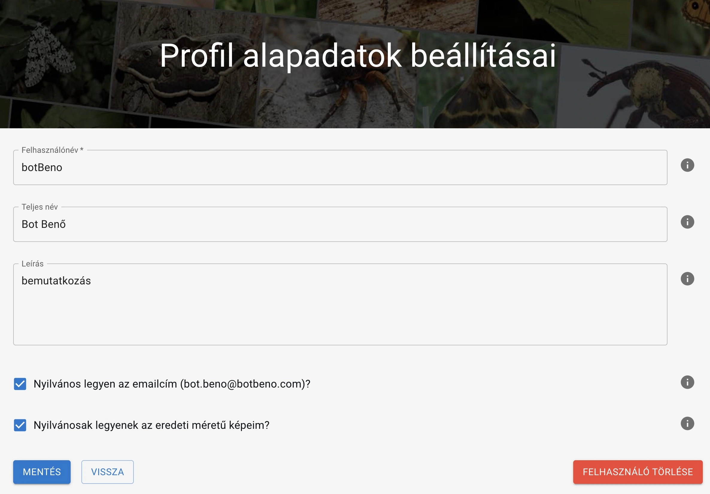 Alapadatok beállítása