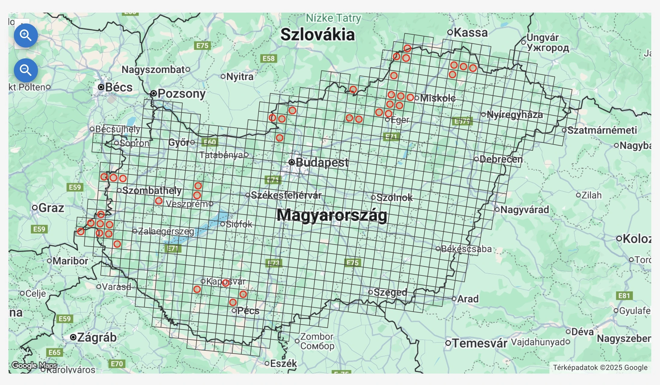 Apatura iris - nagy színjátszólepke észlelések ETC/BD ráccsal ellátott térképen
