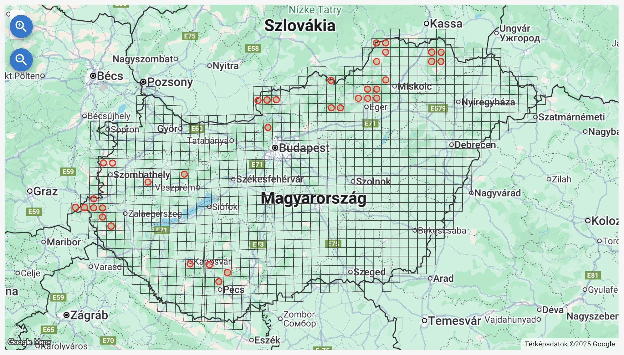 Apatura iris - nagy színjátszólepke észlelések UTM ráccsal ellátott térképen