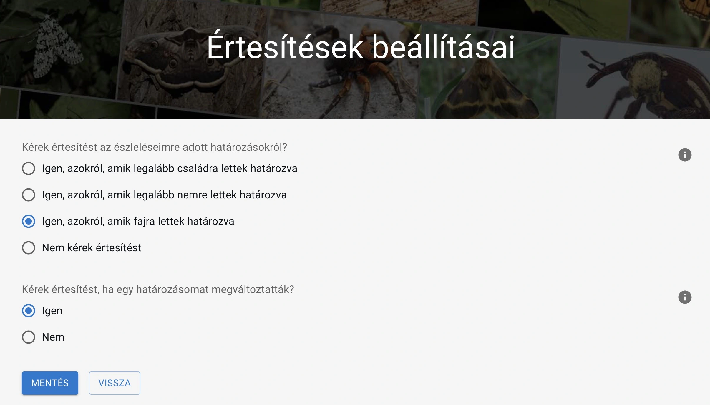Értesítések beállítása