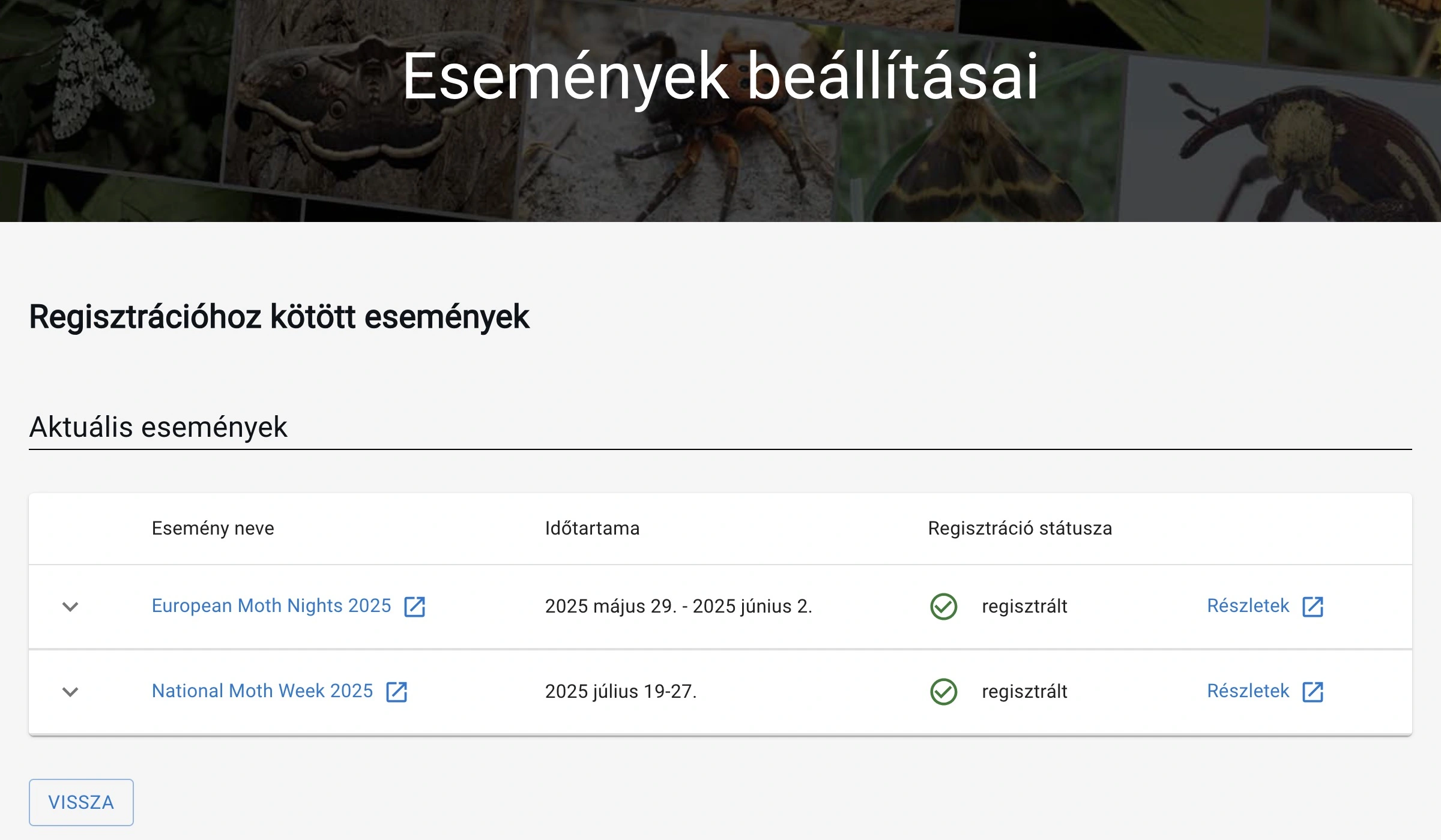 Események beállításai