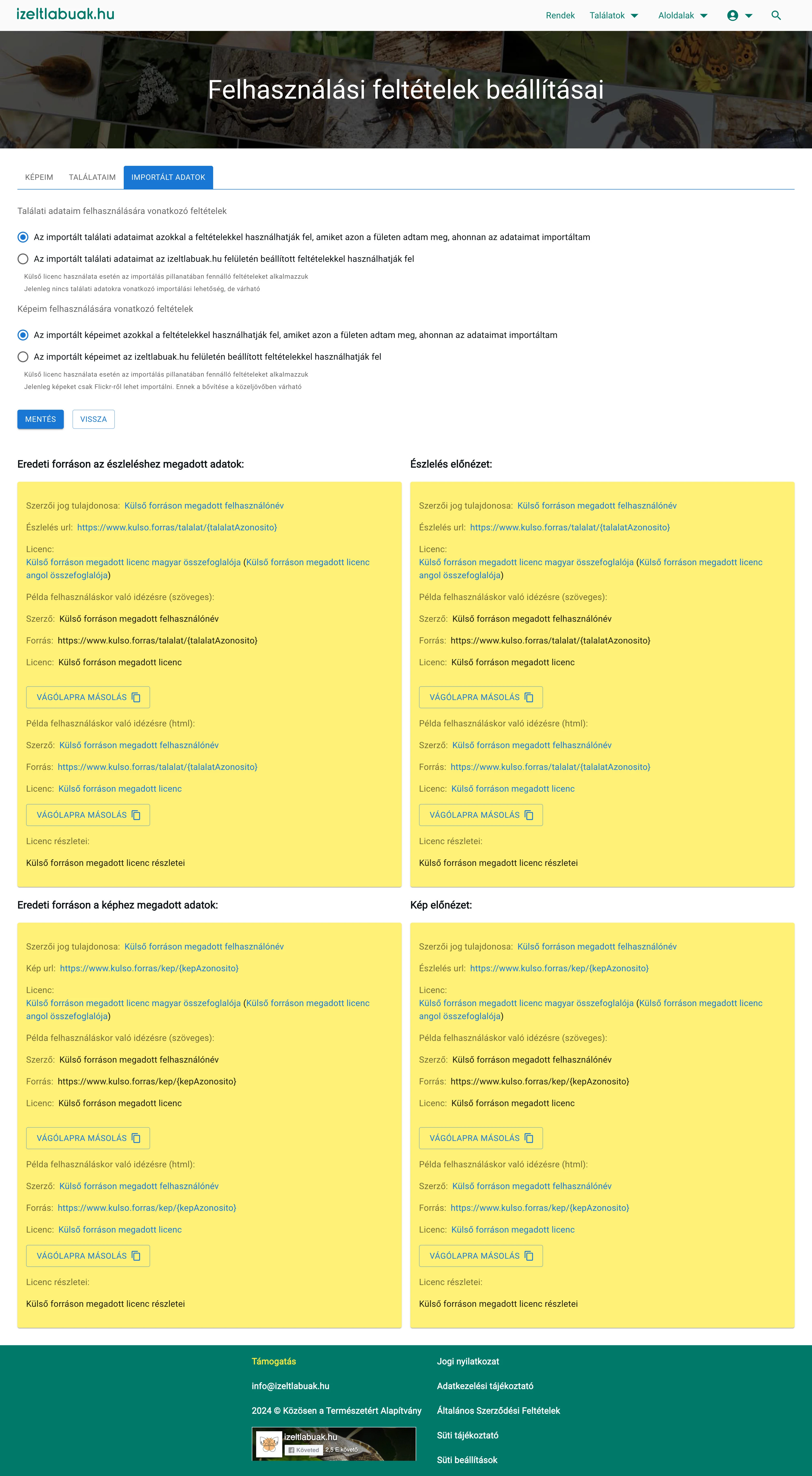 Importált felület elsődleges forrásként való kiválasztása