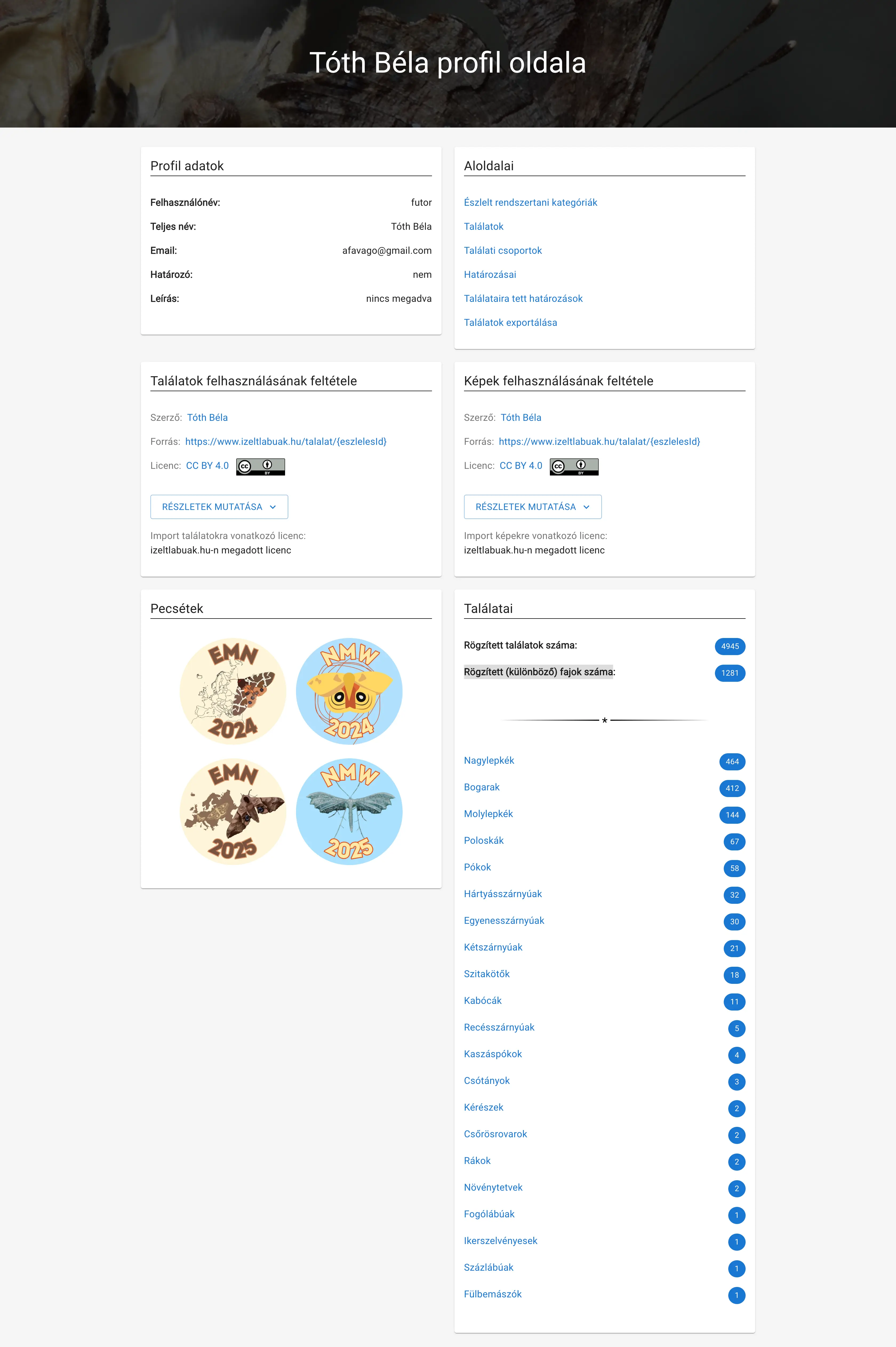 Példa: Tóth Béla profil oldala