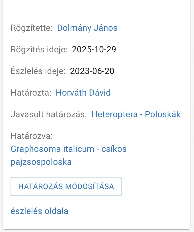 határozás módosítása gomb egy észlelés megjelenésénél