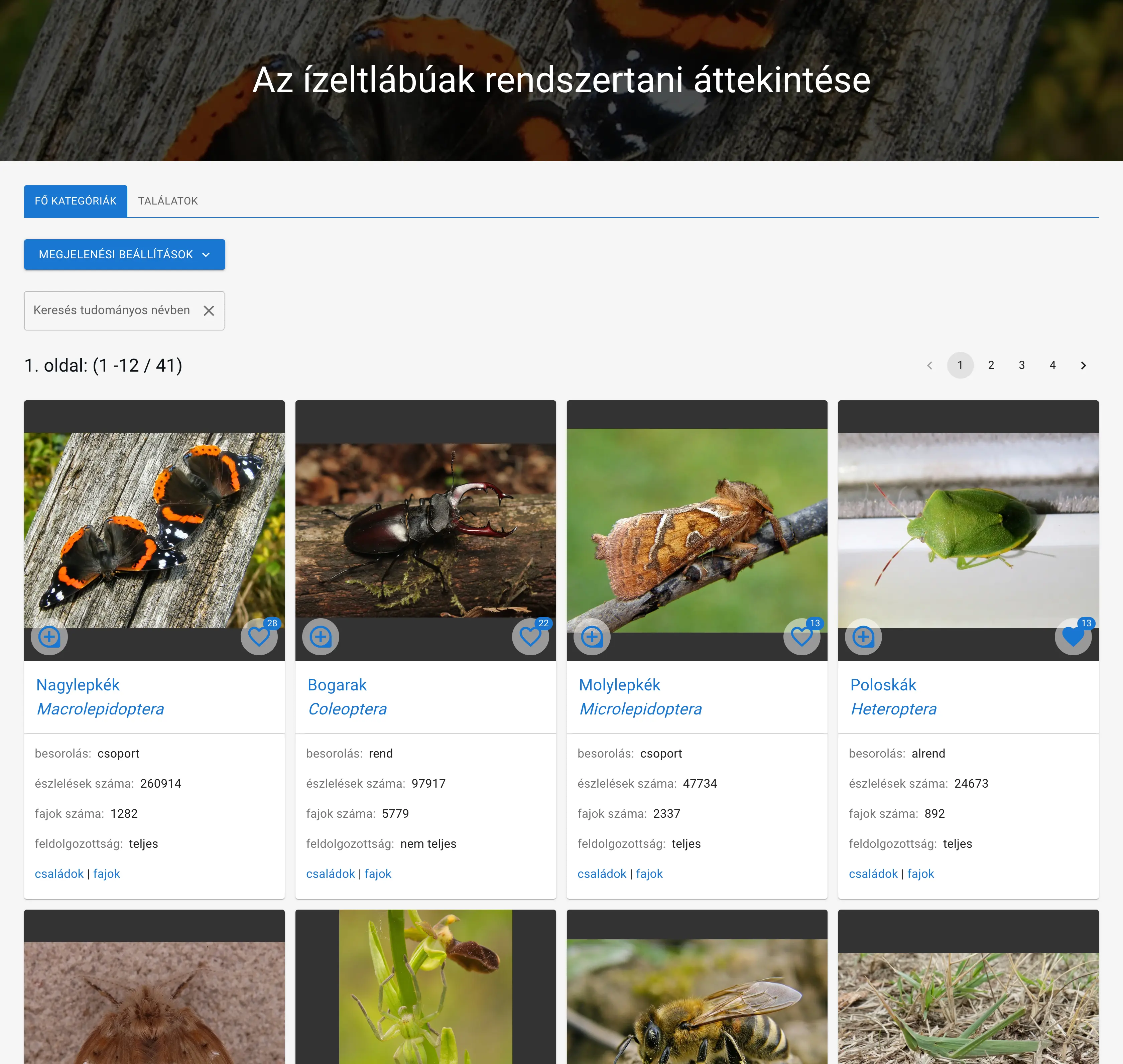 Kategóriák szerinti áttekintés